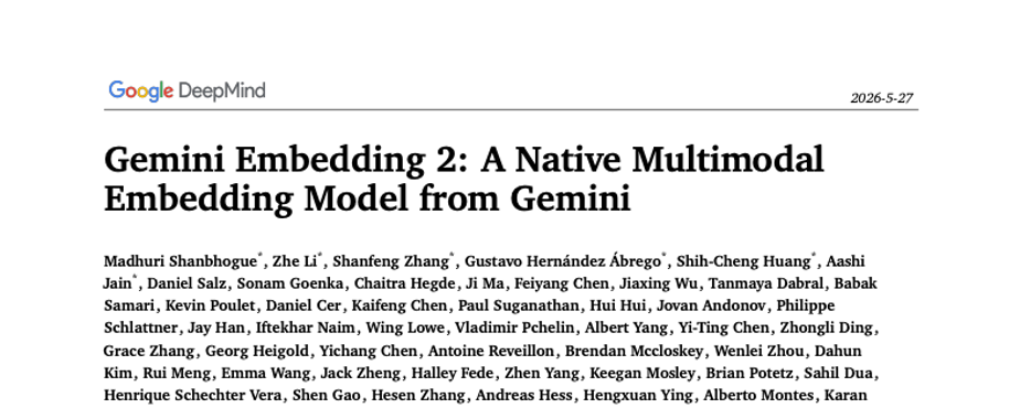 [Paper Review] Gemini Embedding 2: A Native Multimodal Embedding Model from Gemini